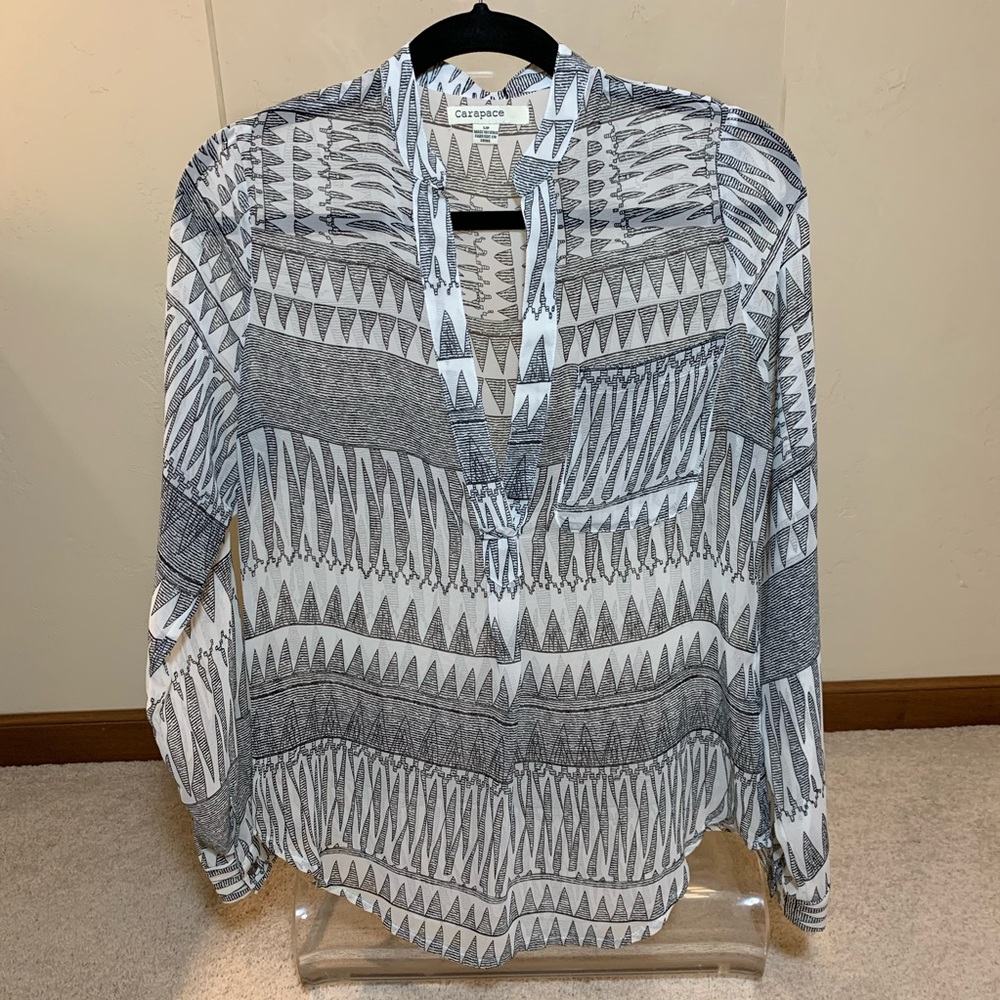 Carapace Sheer Tribal Pattern V-Neck Blouse